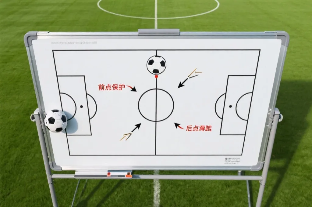足球定位球战术板示意:角球前点掩护与后点包抄